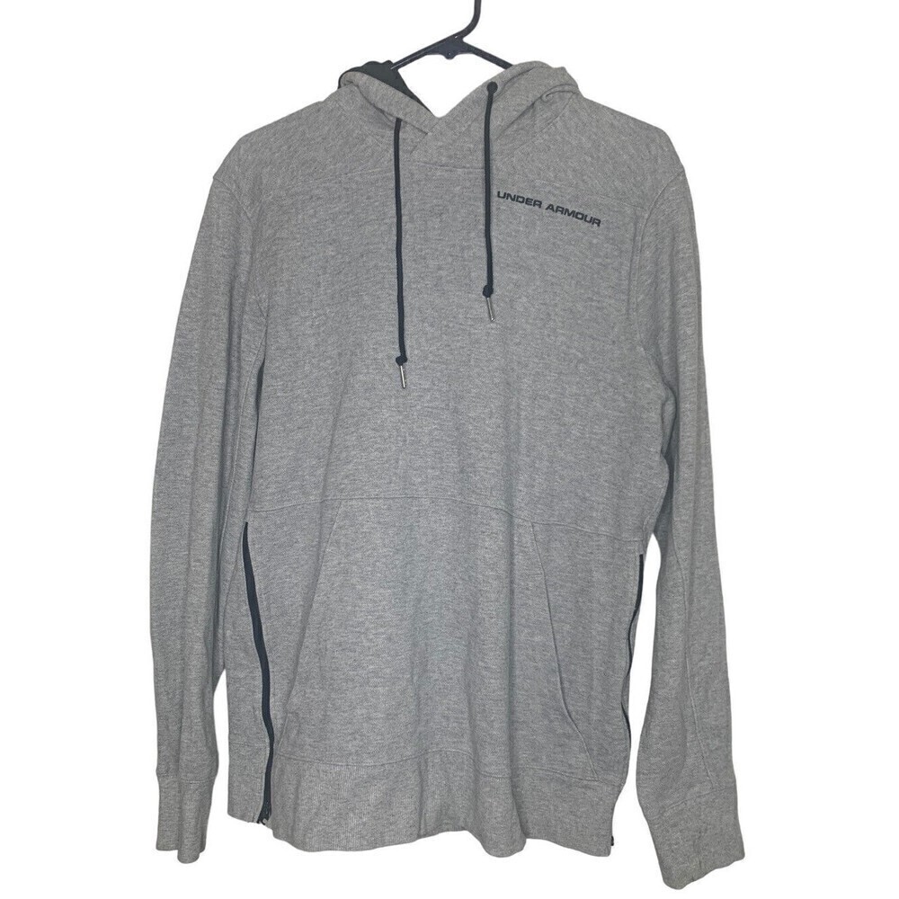 Under Amour Mens Gray Long Sleeve Pull Over Hooded Sweatshirt Size Large